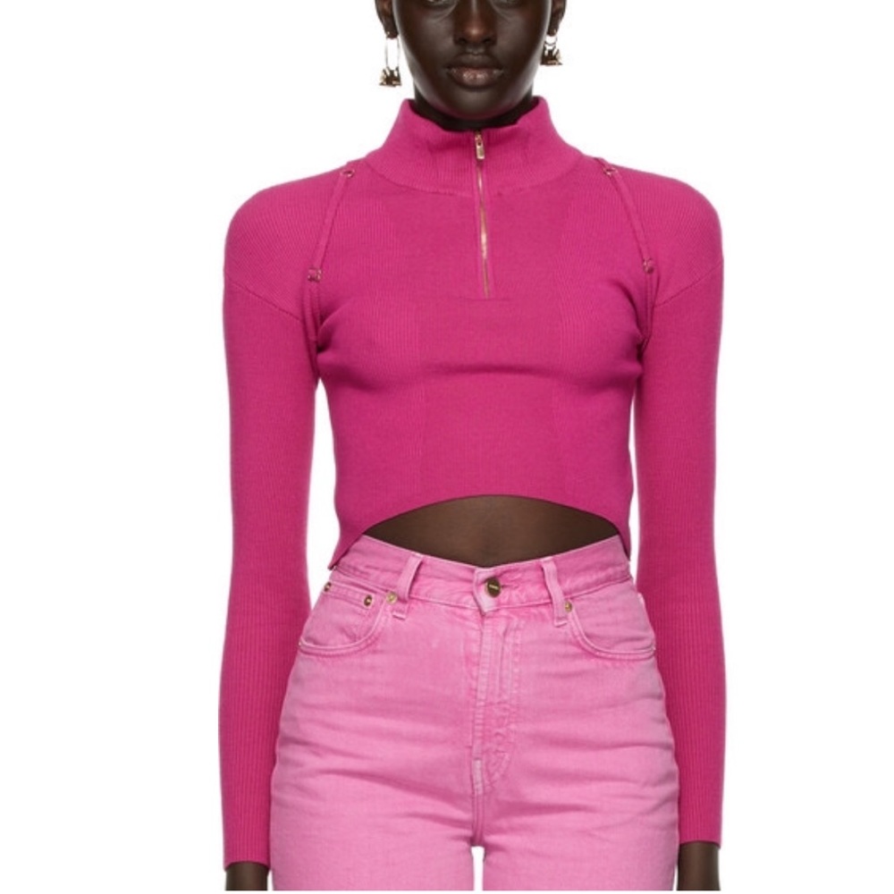 Jacquemus La Maille Bormio Pink Ribbed Top 36